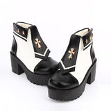 Navy Style Cross Decoration High Heel Sweet Lolita Boots - Black/White - 3