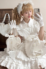Sweet [Heart] Embroidery Bowknot Zipper Lolita Handbag 5 Colors - White - 6