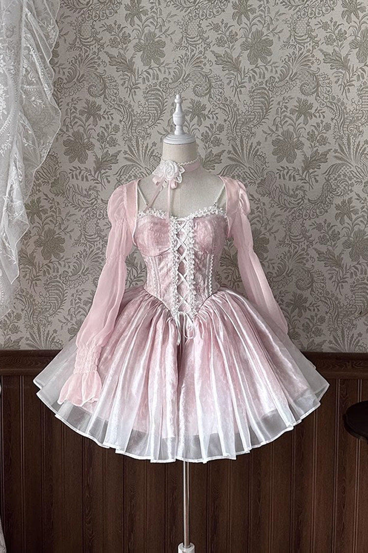 Striped Chiffon Long Sleeves Bowknot Sweet Princess Lolita Cardigan Blouse 5 Colors - Pink - 1
