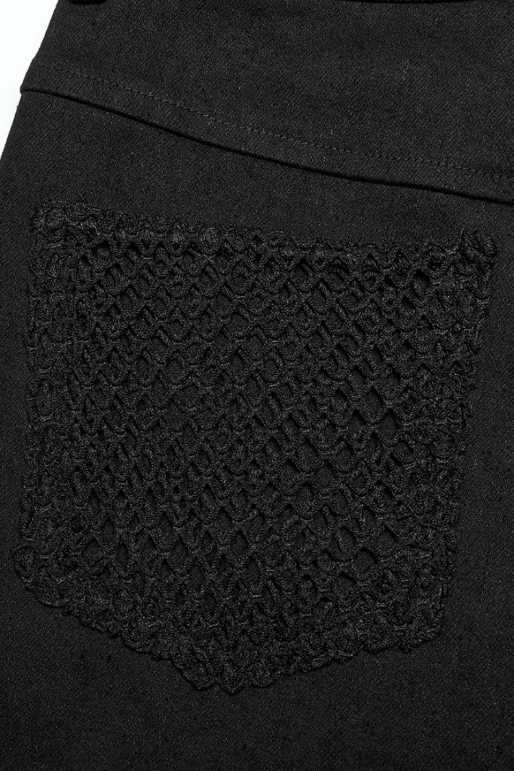 Stitching Slim Mesh Buckles Eyelets Women's Steampunk Leggings 2 Colors - Product - 6