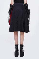 Black And Red Young Girls Fake 2 Pieces Scottish Plaid With Adjust Loops Punk Skirt - Product - 3