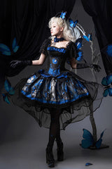 Blue [Dark Moon Corridor] Print Embroidery Gothic Lolita Dress Skirt - Product - 2