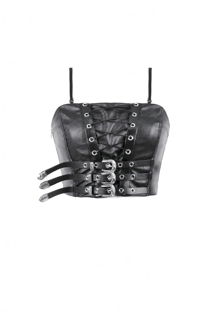Black Lace-Up Eyelet Belted Women's Punk Bustier - Product - 3