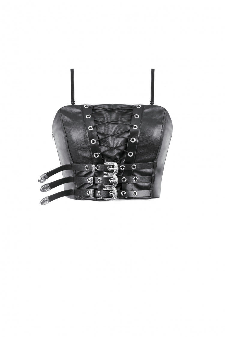 Black Lace-Up Eyelet Belted Women's Punk Bustier - Product - 3