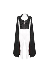 Black Stand Collar Floral Embroidered Women's Gothic Shirt Cloak - Product - 9