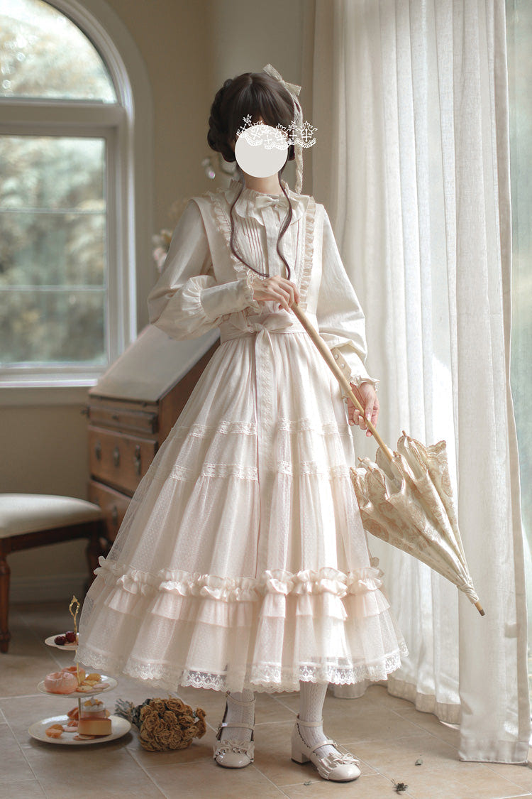 Ivory Sleeveless Ruffle Lace Sweet Japanese Elegant Lolita Jumper Dress - Product - 16