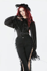 Black Long Lantern Sleeves Ruffled Spliced Lace Women's Gothic Blouse - Product - 6