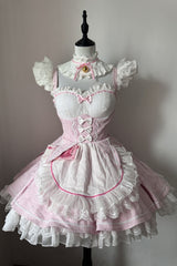 Pink [Ram Rem] Ruffle Bowknot Sweet Japanese Lolita Jsk Dress Set - Pink - 1