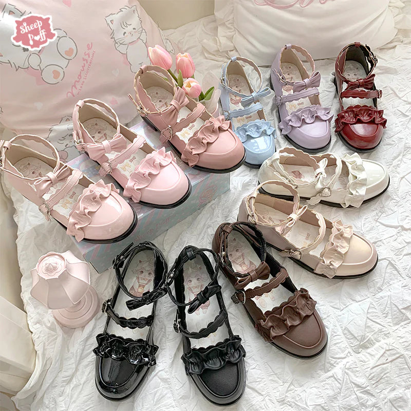 Sweet Ruffle Bowknot Japanese Lolita Shoes 15 Colors - Product - 3