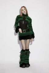Green Women's Punk Faux Fur Skirt with Belt - Product - 7