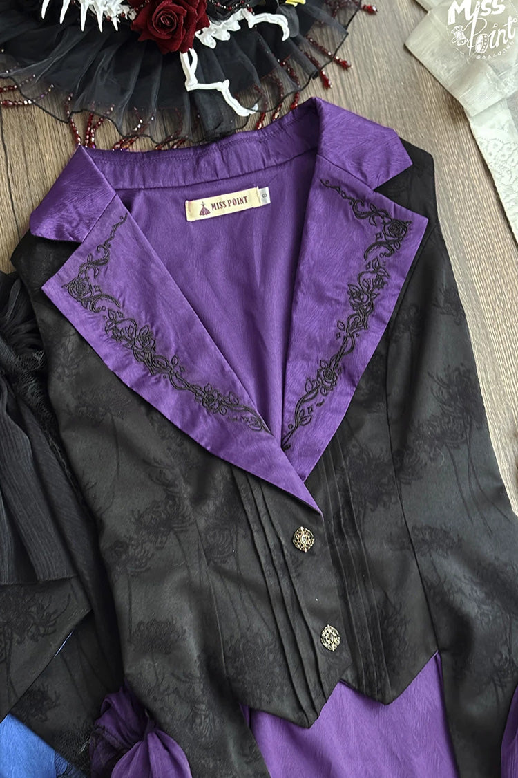 Black [Moonlit Return] Printed Boned Gothic Elegant Lolita Skirt - Purple-Vest(Only) - 10