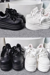 College Lace-Up Sweet Jirai Kei Japanese Platforms Shoes 2 Colors - Black - 1