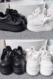 College Lace-Up Sweet Jirai Kei Japanese Platforms Shoes 2 Colors - Black - 1
