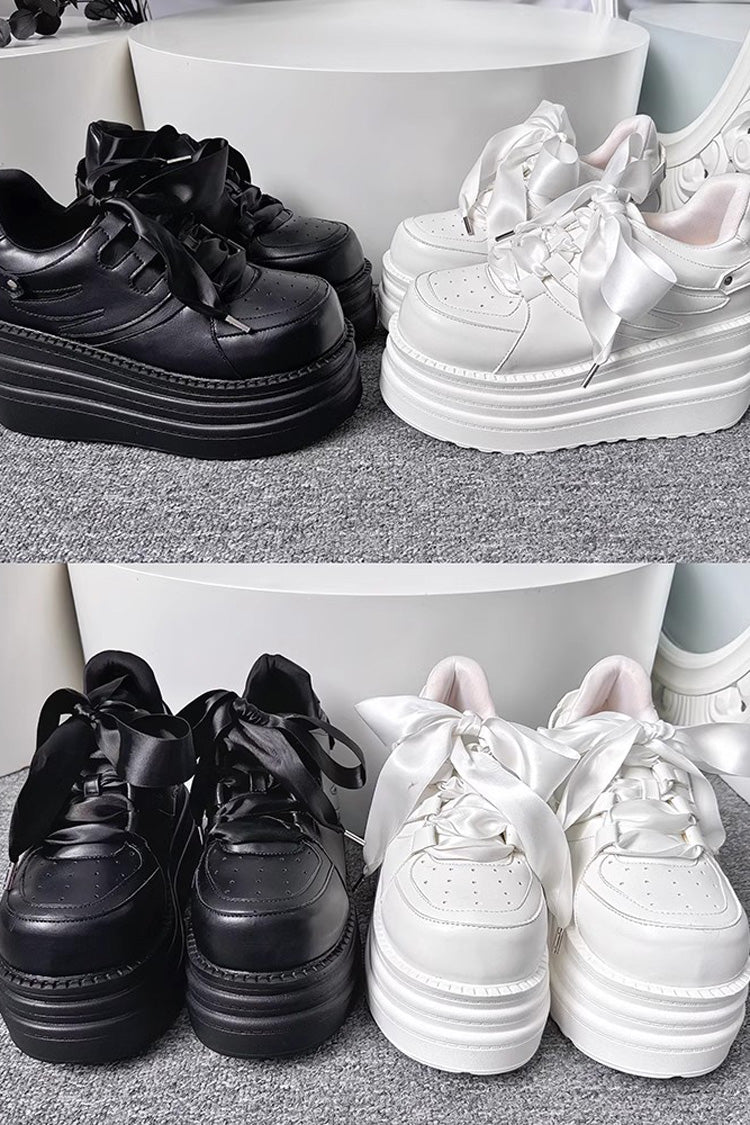 College Lace-Up Sweet Jirai Kei Japanese Platforms Shoes 2 Colors - Black - 1