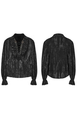 Men's Jacquard V Collar Lantern Sleeves Print Ruffle Gothic Blouse 2 Colors - Product - 5