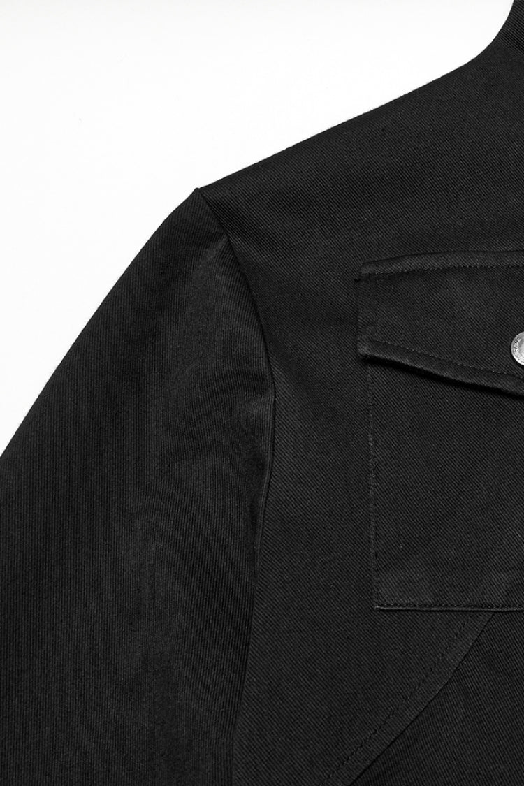 Black Stand Collar Long Sleeves Asymmetric Zipper Men's Punk Blouse - Product - 6
