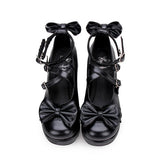 Cute Round Toe Shallow Mouth Bowknot Middle Heels Lolita Shoes - Product - 6