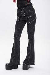 Black Zipper Pleated Women's Punk Flared Pants - Product - 4