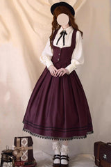 Red [Griffin’s Pact] Striped Printed Ruffled Gothic Lolita Skirt Vest Set - Product - 2