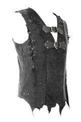 Black V-Neck Sleeveless Ripped Buckle Straps Men's Gothic Vest - Product - 6