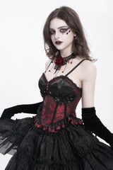 Red Sleeveless Ruffle Embroidery Lace-Up Women's Gothic Tank Top - Product - 8
