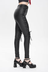 Black Lace-Up Eyelet Straps Women's Punk Pants - Product - 6