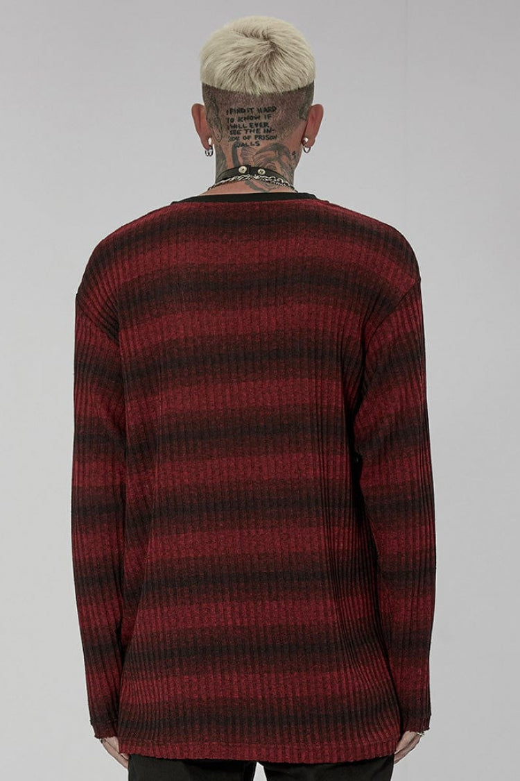 Round Collar Long Sleeves Striped Print Men's Steampunk Sweater 2 Colors - Product - 7