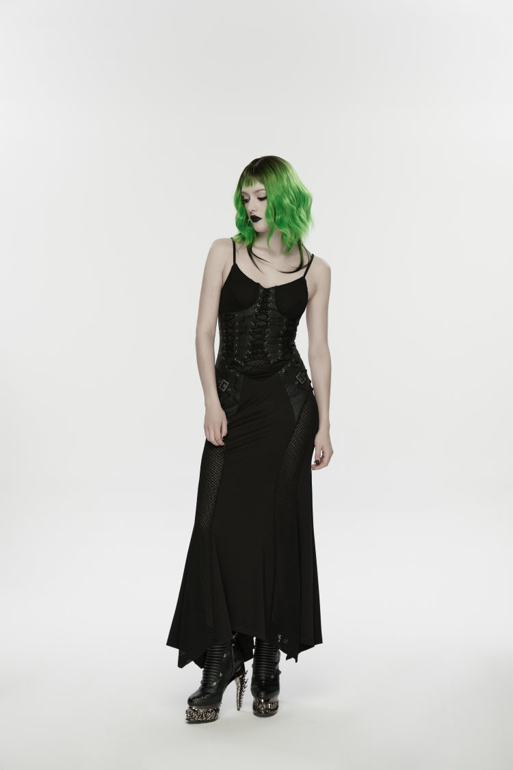 Black Lace-Up Buckled Eyelet Women's Punk Jsk Dress - Product - 7