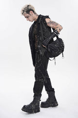 Black Studded Men's Punk Cool Fingerless Gloves - Product - 6