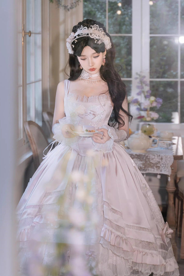 Pink [Promise of the Rose] Multi-Layered Ruffled Hanayome Open-Front Bow Sweet Gorgeous Lolita Jsk Dress Set - Product - 2