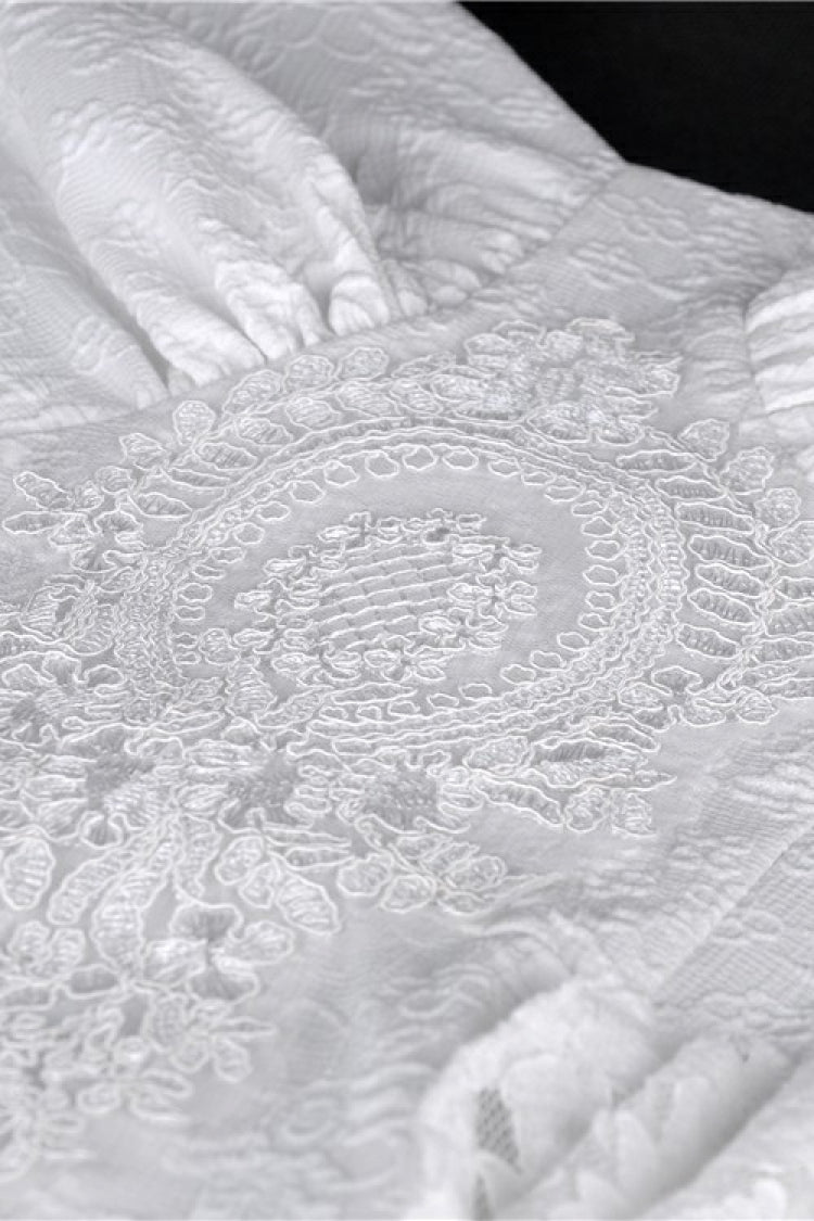 White Off Shoulder Lace Short Sleeves Lace-Up Women's Steampunk Luxurious Wedding Graduation Dress - Product - 14
