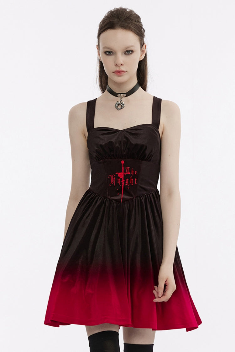 Black/Red Sleeveless Gradient Ruffle Embroidery Women's Gothic Dress - Black/Red - 1