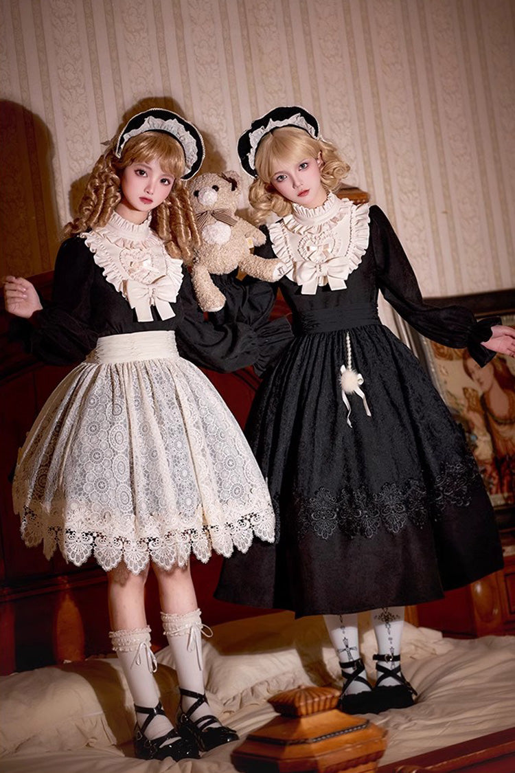 Black [Twilight Choir] Long Sleeves Bowknot Lace Sweet Vintage Lolita Dress 2 Versions - Product - 7