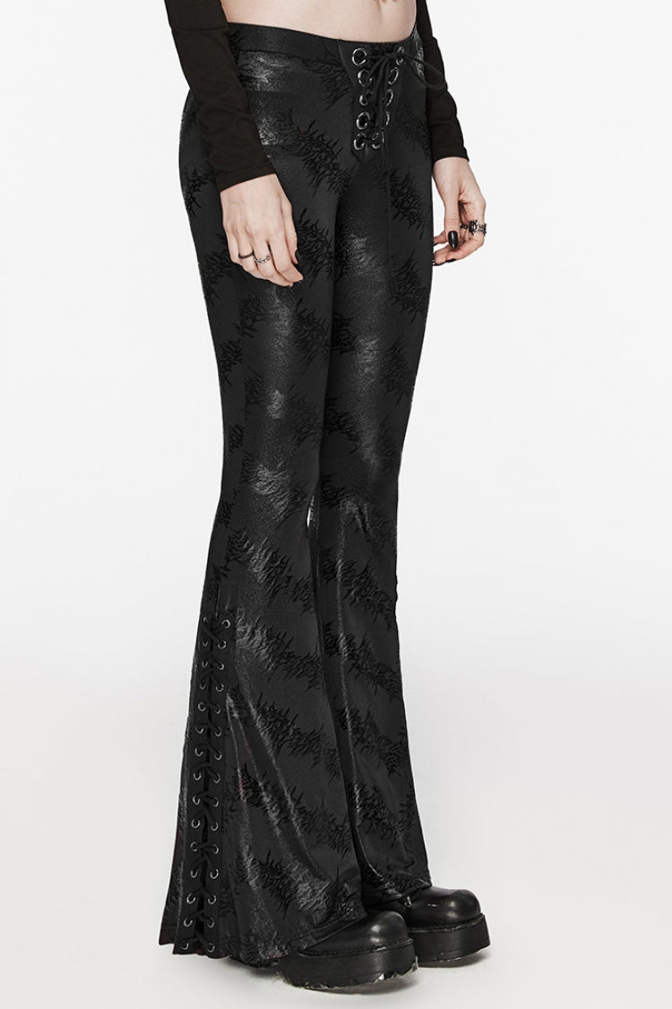 Low Waisted Thorns Print Lace-Up Women's Steampunk Flared Pants 2 Colors - Product - 2