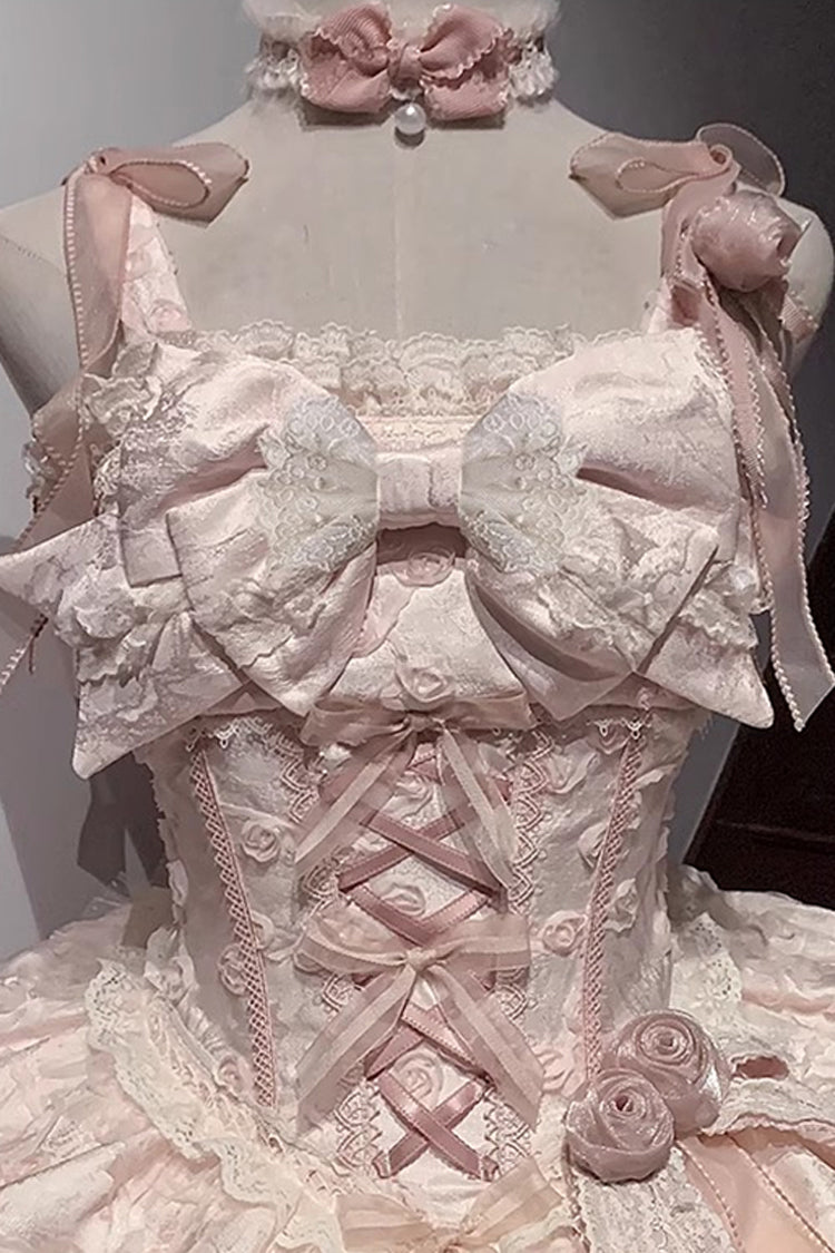 ピンク スイートロリータワンピース｜多層デザイン、フリル、リボン、レース、刺繍、フラワーモチーフ – 記載アイテムのみ 商品画像