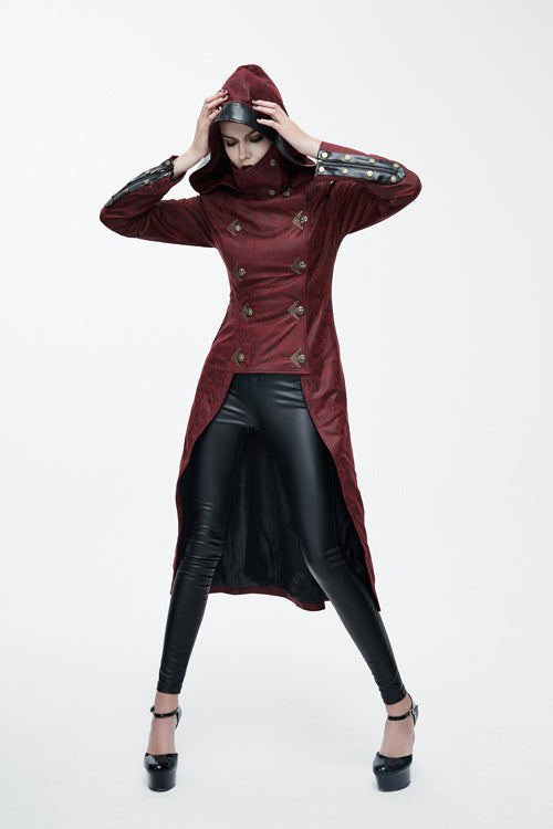 Red Short In Front And Long In Back Punk Long Leather Womens Coat - Product - 3
