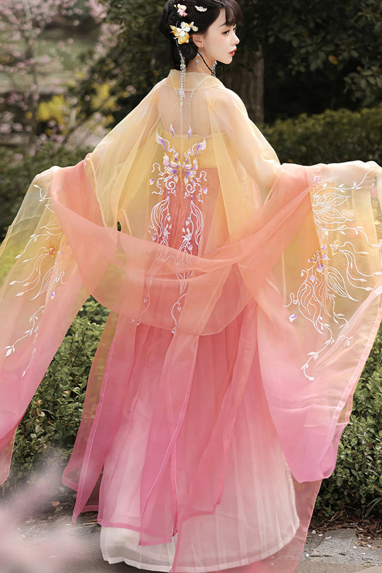 Yellow/Pink [Legends of the Tang Dynasty] High Waisted Printed Embroidered Women's Classic Hanfu Dress Set - Product - 5
