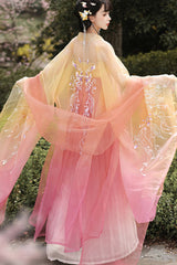 Yellow/Pink [Legends of the Tang Dynasty] High Waisted Printed Embroidered Women's Classic Hanfu Dress Set - Product - 5