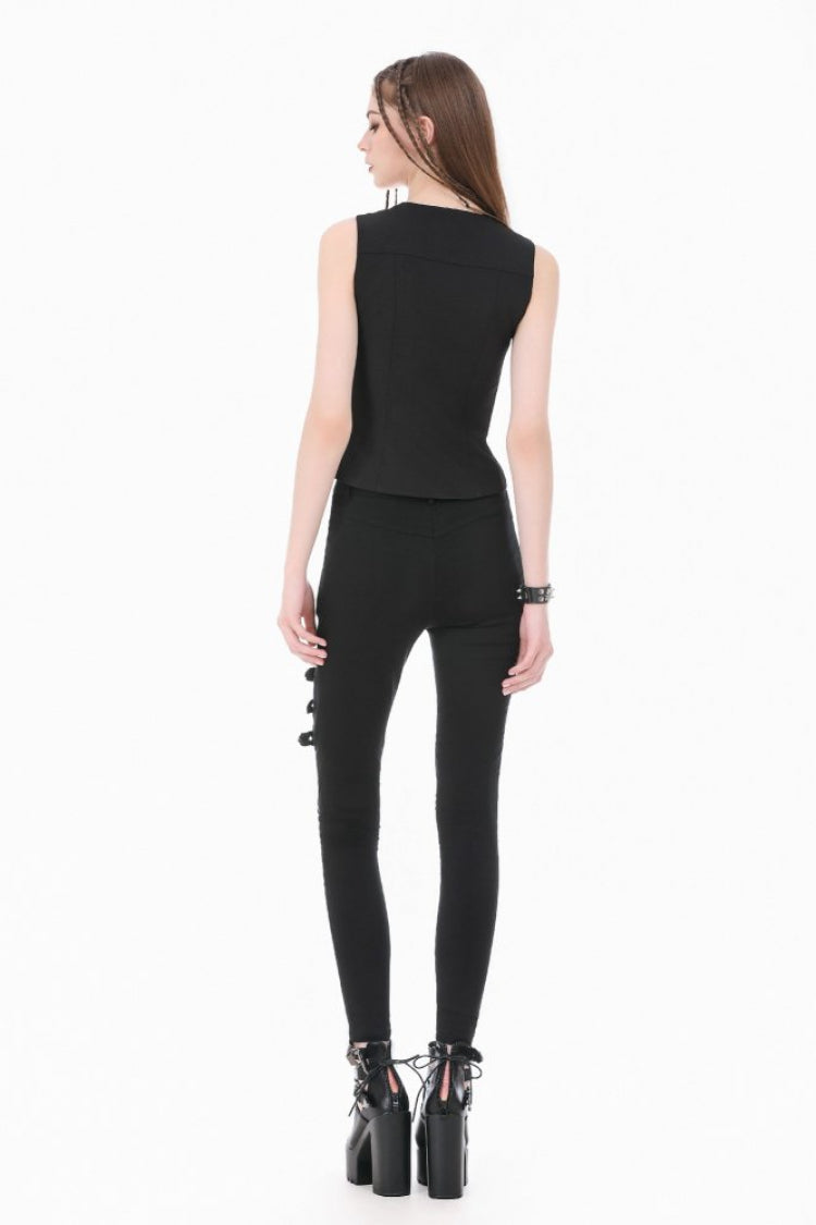 Black Cut-Out Ring Women's Punk Fitted Tank Top - Product - 4