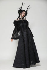 Black Ruffled Off Shoulder Long Bishop Sleeves Lace Women's Gothic Cape - Product - 11