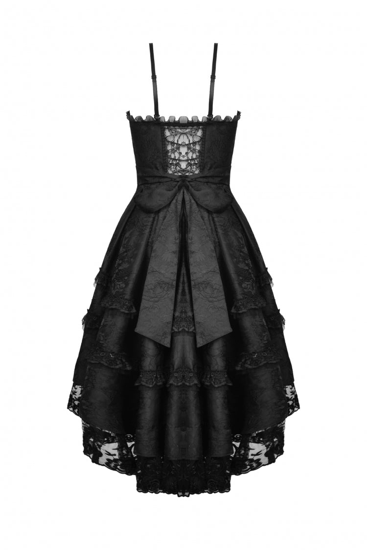 Black Sleeveless Lace-Up Women's Gothic Lace Multi-Layered High/Low Slip Wedding Graduation Dress - Product - 15