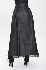 Black Floral Cross Embroidery Chain Women's Gothic Horse-face Long Skirt - Product - 3