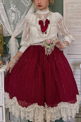 Wine Elegant Vintage Tulip Multi-Layer Ruffled Classic Lolita Skirt Dress - Wine - 1