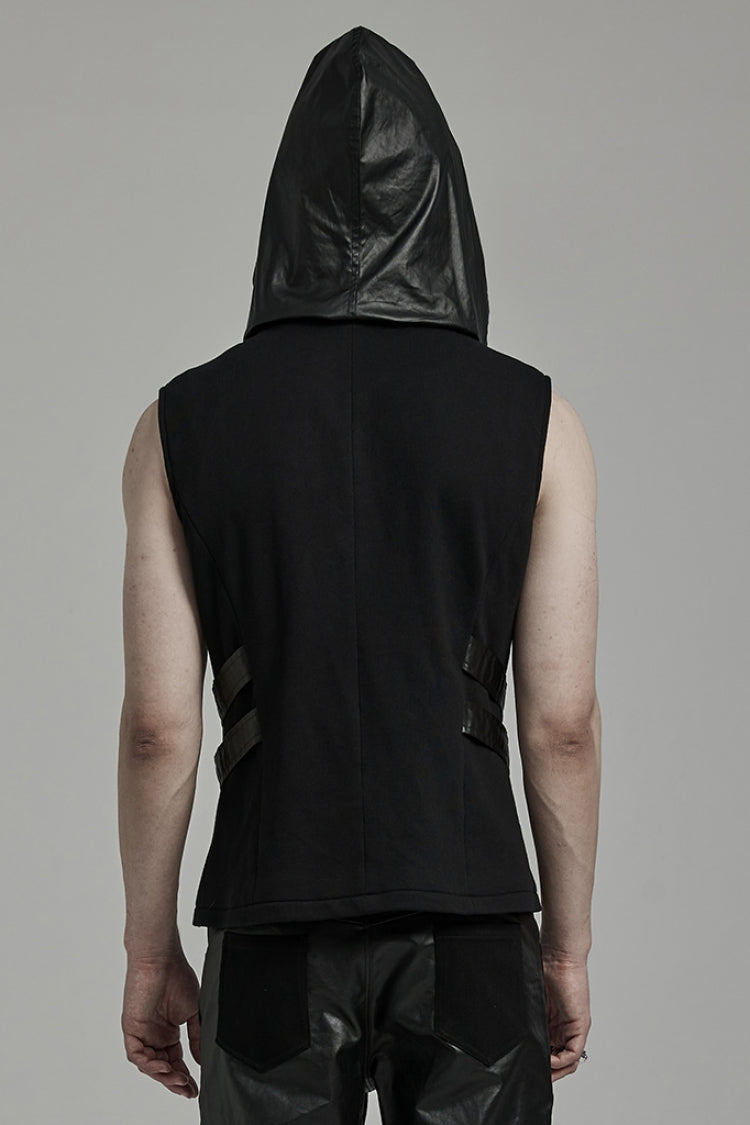 Black Stitching Hooded Men's Punk Vest - Product - 3