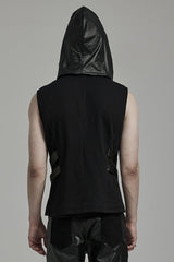 Black Stitching Hooded Men's Punk Vest - Product - 3
