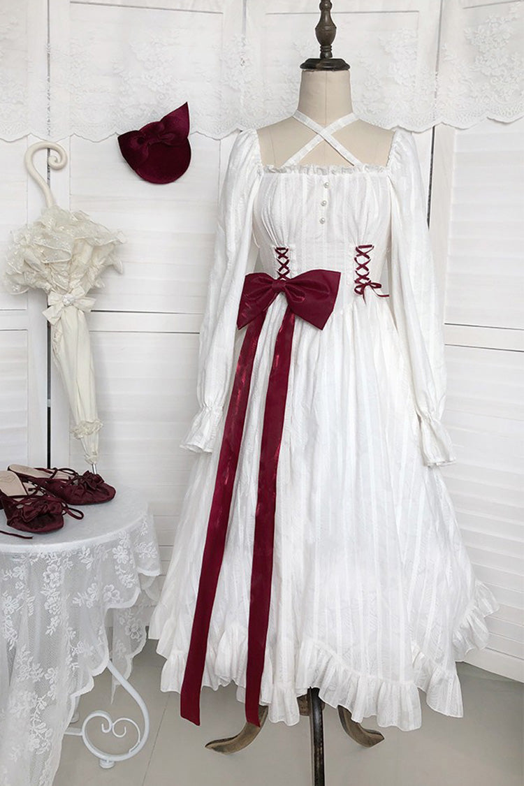 White Roman Covenant Boat Neck Long Sleeves Ruffle Classic Lolita Dress - Product - 7