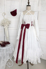 White Roman Covenant Boat Neck Long Sleeves Ruffle Classic Lolita Dress - Product - 7