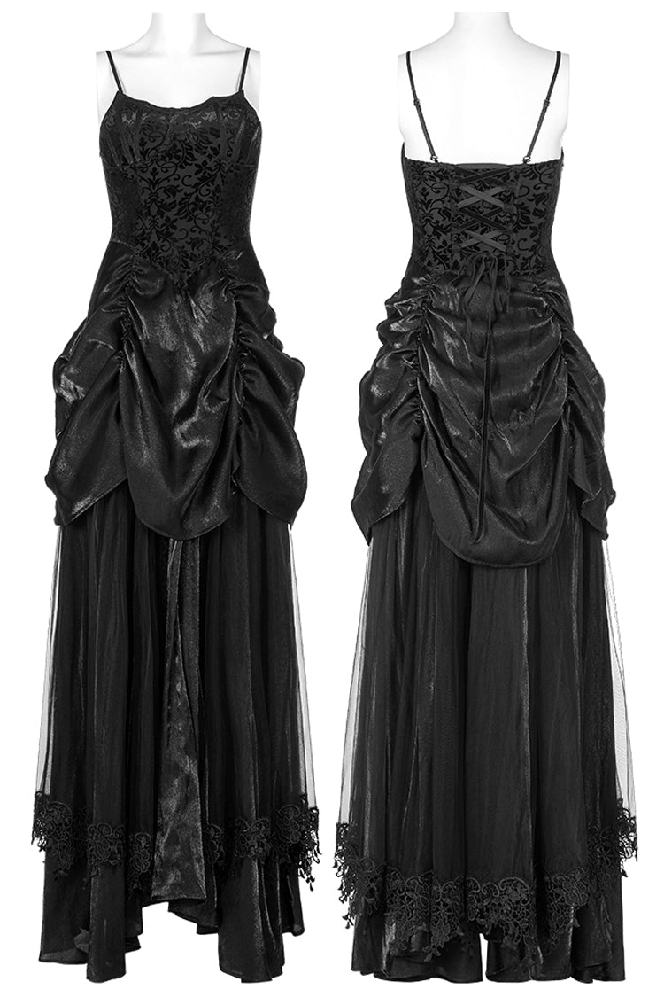 Black Ruffle Lace-Up Women's Gothic Dress - Product - 5