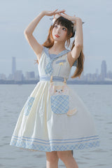 White/Blue Navy Style Cute Animals Print Sweet Princess Lolita Jsk Dress - White/Blue - 1