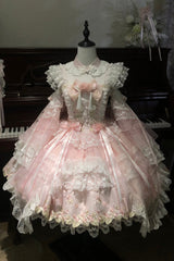 Pink [Spring Entwined with Cherry Clouds] Short Sleeves Embroidered Bow Lace Sweet Chinese Style Lolita Dress - Product - 3